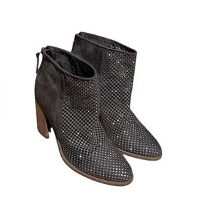 Madden Girl Y2K Mocha Gray Silver Studded Perforated Block Heel Ankle Boots 6M